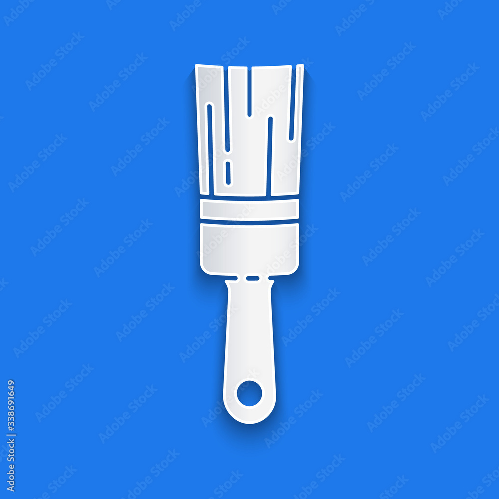 Paper cut Paint brush icon isolated on blue background. Paper art style. Vector Illustration