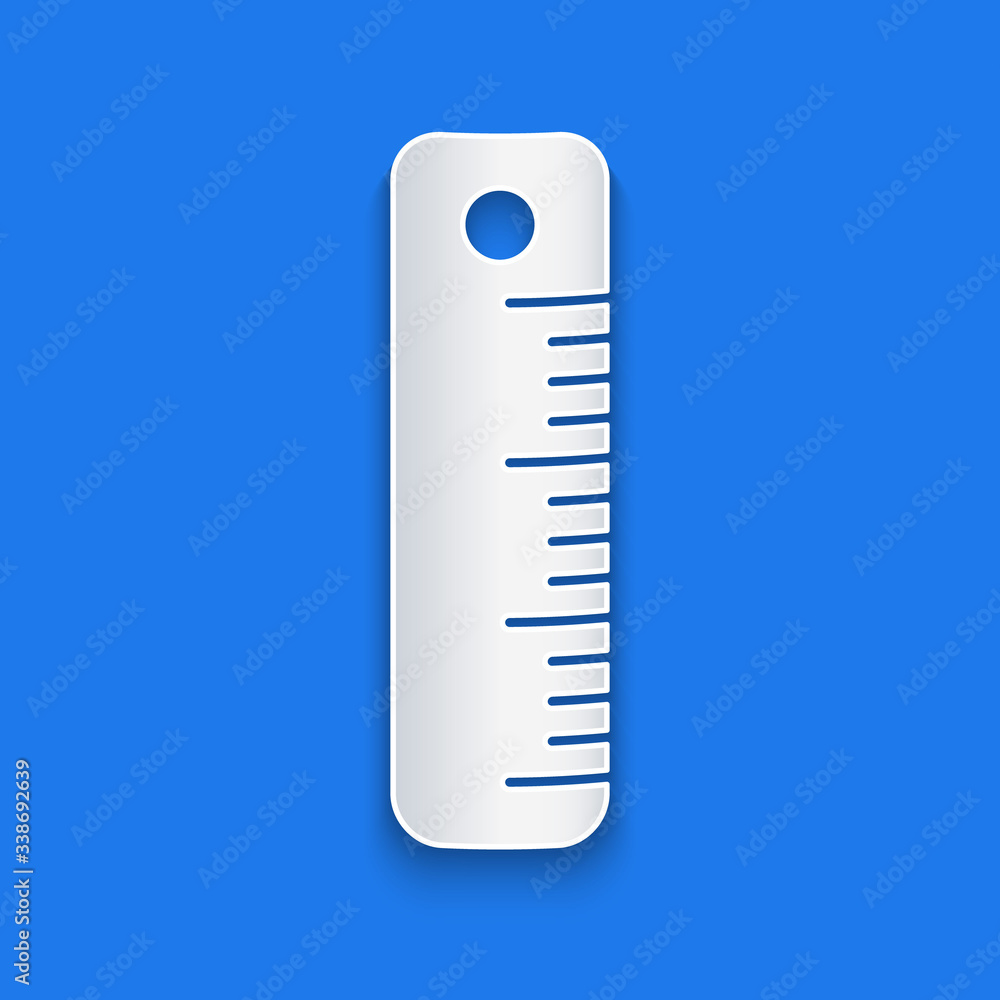 Paper cut Ruler icon isolated on blue background. Straightedge symbol. Paper art style. Vector Illus