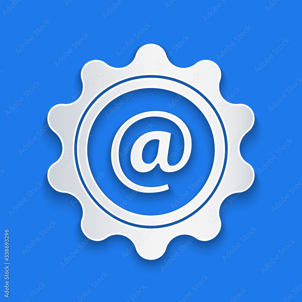 Paper cut Mail and e-mail icon isolated on blue background. Envelope symbol e-mail. Email message si