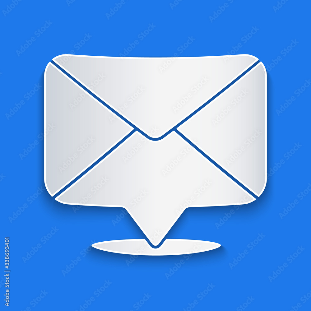 Paper cut Envelope icon isolated on blue background. Email message letter symbol. Paper art style. V