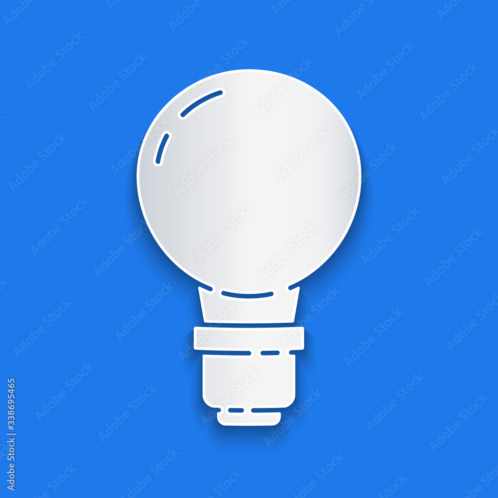 Paper cut Light bulb with concept of idea icon isolated on blue background. Energy and idea symbol. 