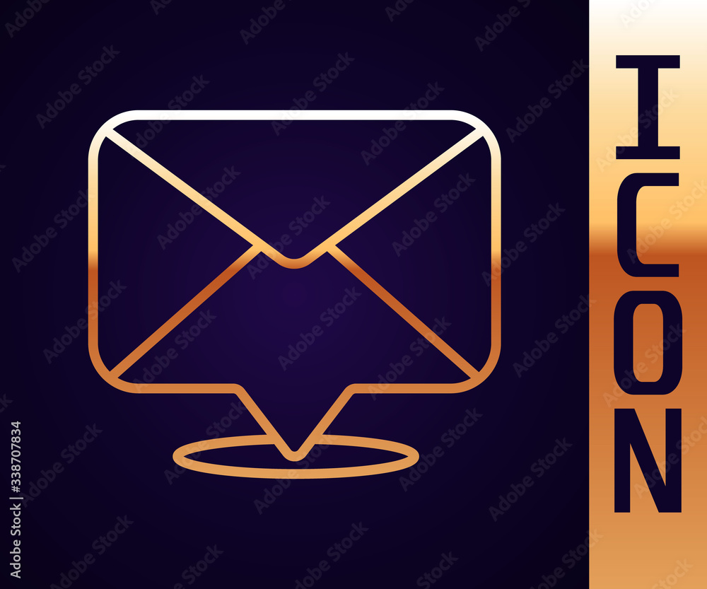 Gold line Envelope icon isolated on black background. Email message letter symbol.  Vector Illustrat