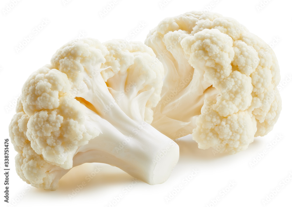 Organic cauliflower with clipping path isolated on a white background