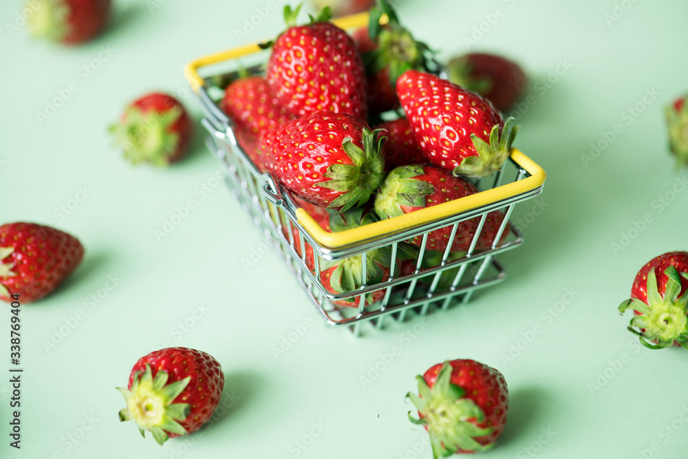 Strawberries in a shopping basket