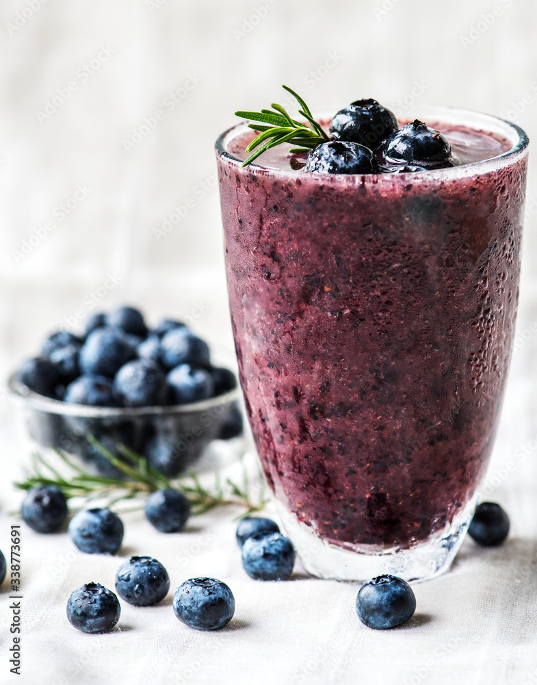 Blueberry smoothie close up shot