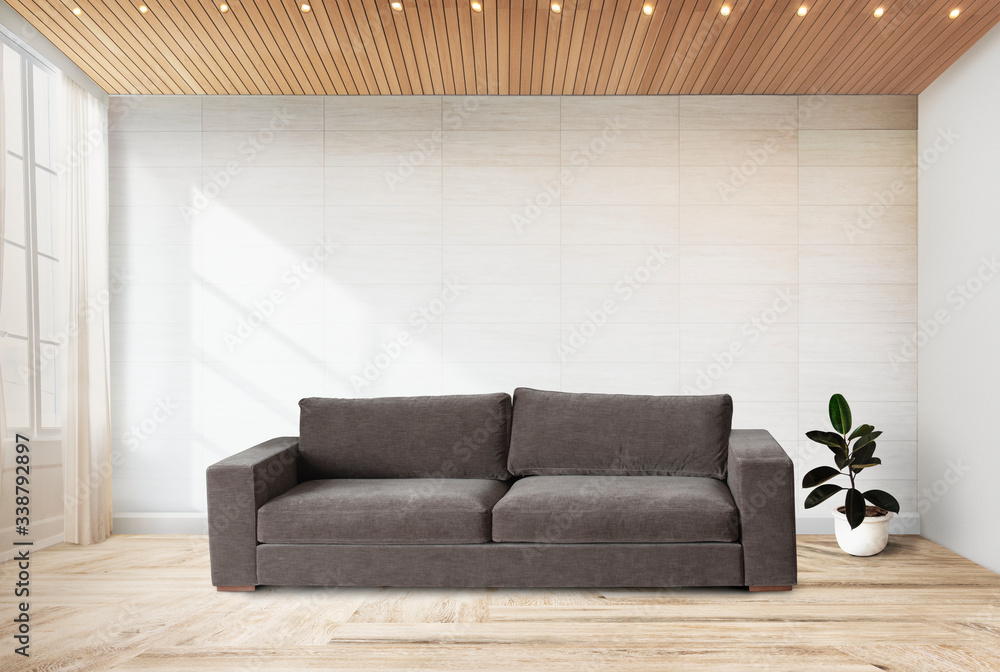 Sofa by a tiled wall