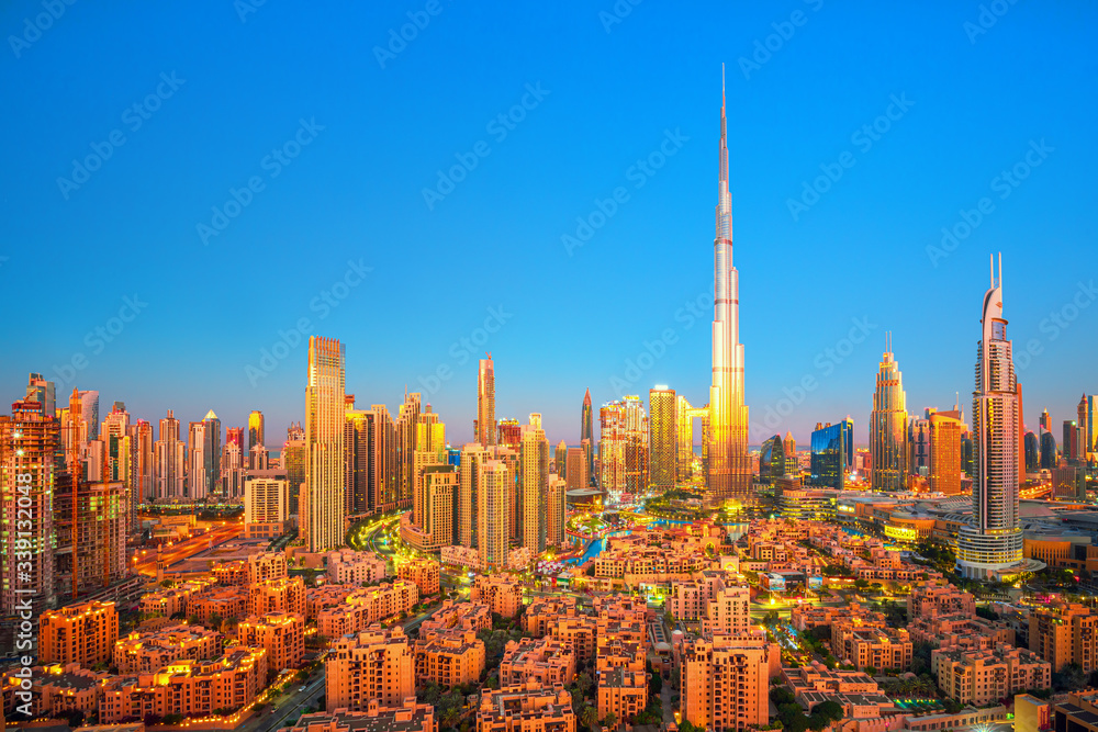 DUBAI - Amazing view on Dubai city center skyline, United Arab Emirates