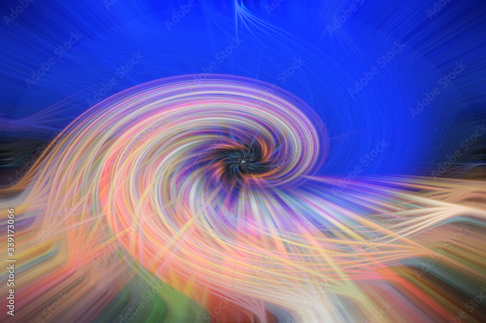 Abstract design concept of colorful light trail swirl twirl shapes pattern effect, track of motion l