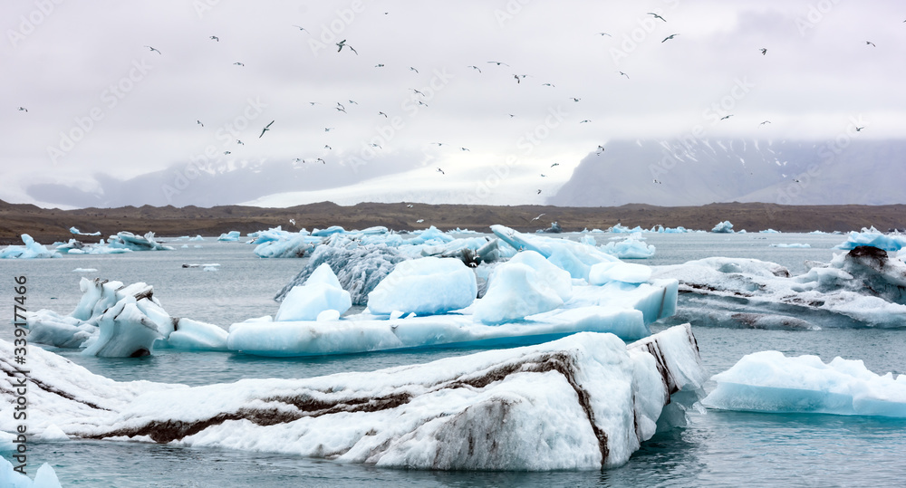 Gorgeous landscape with floating icebergs in Jokulsarlon glacier lagoon, Iceland