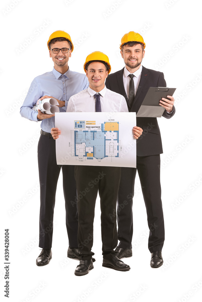 Young architects on white background