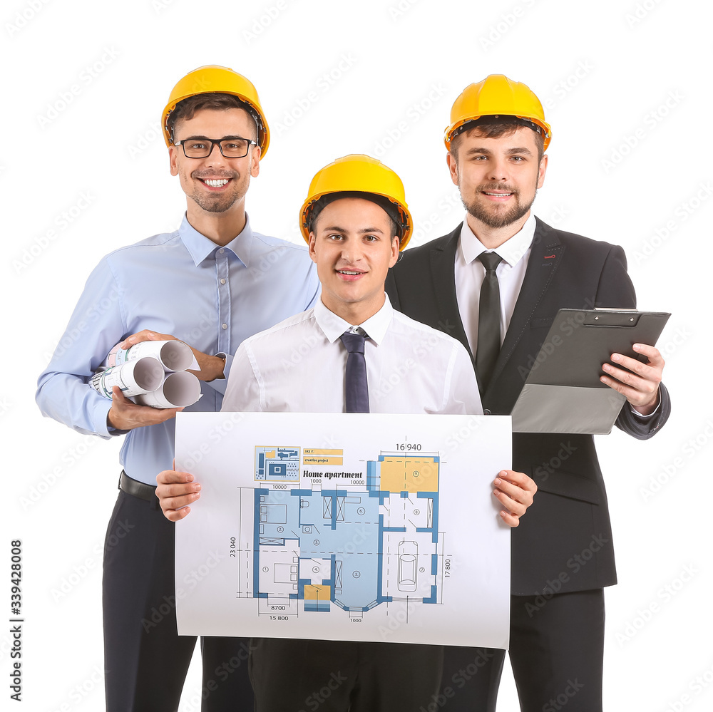 Young architects on white background