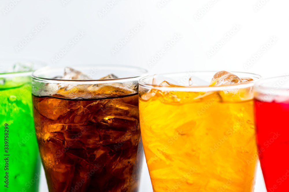 Colorful soda drinks macro shot