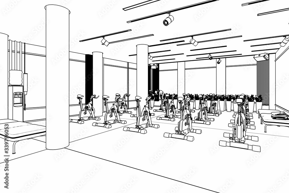 Ergometer im Fitness-Zentrum (Zeichnung) - 3D Illustration