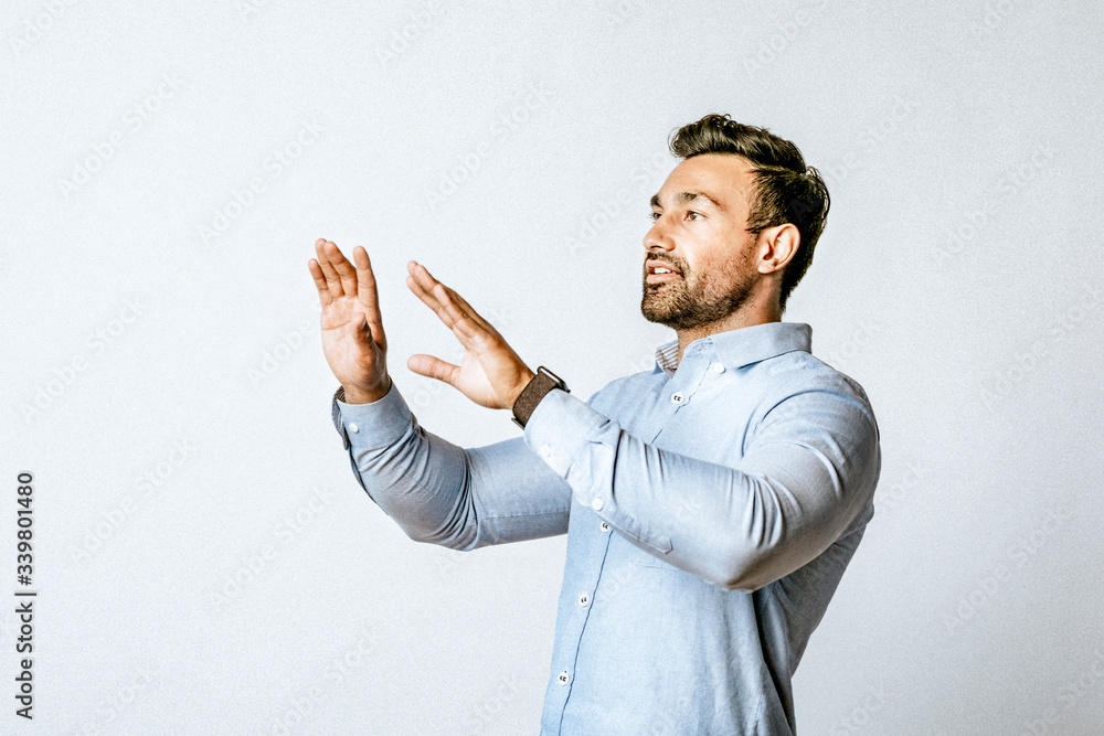 Man using an imaginary screen