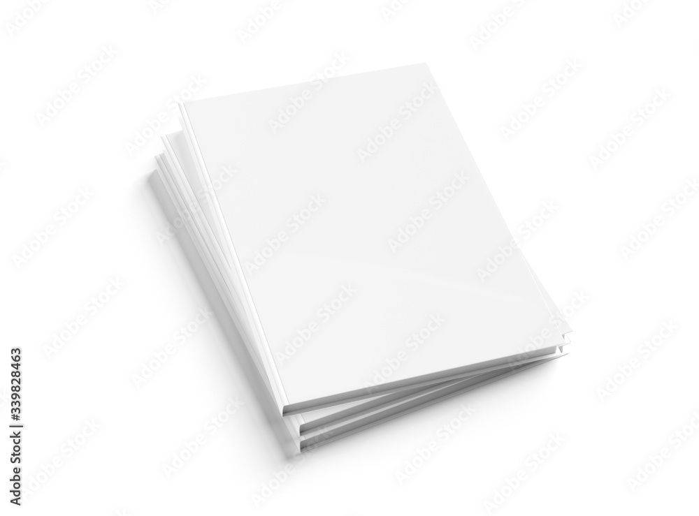 Blank A4 book hardcover pile mockup isolated on white 3D rendering