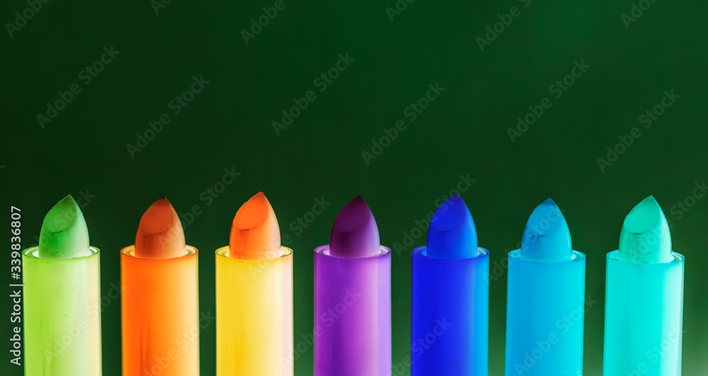 Various colorful lip balm sticks