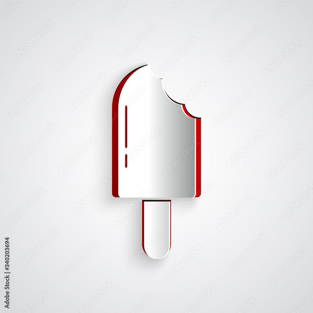 Paper cut Ice cream icon isolated on grey background. Sweet symbol. Paper art style. Vector Illustra