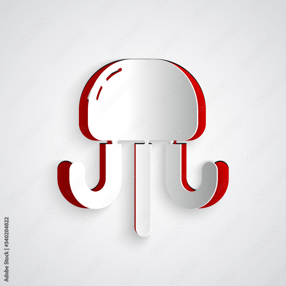 Paper cut Jellyfish icon isolated on grey background. Paper art style. Vector Illustration