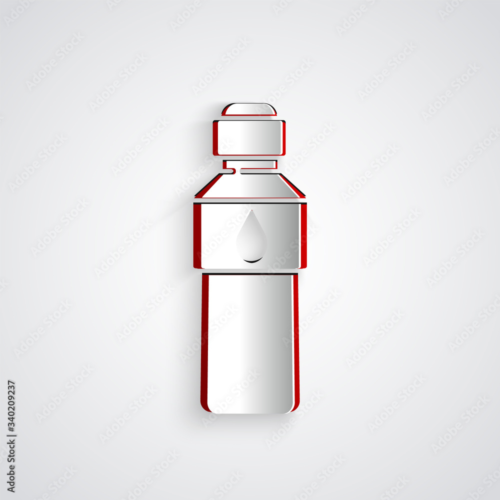 Paper cut Bottle of water icon isolated on grey background. Soda aqua drink sign. Paper art style. V