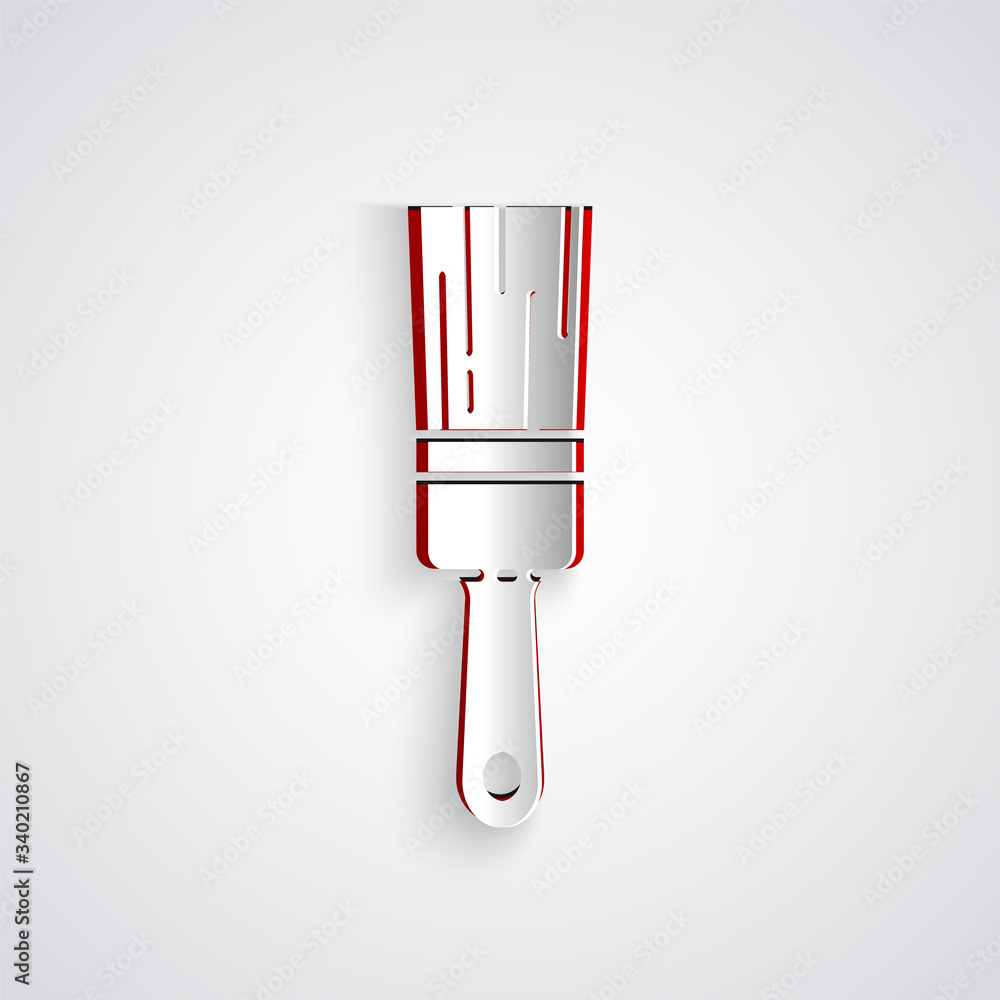 Paper cut Paint brush icon isolated on grey background. Paper art style. Vector Illustration