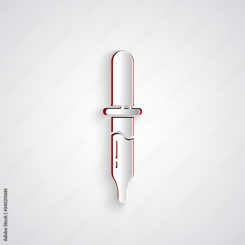 Paper cut Pipette icon isolated on grey background. Element of medical, chemistry lab equipment. Med