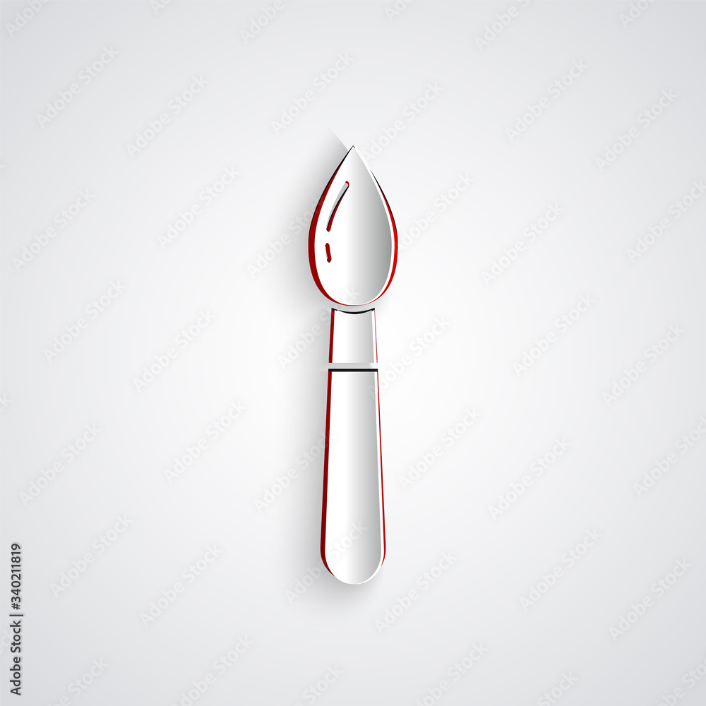 Paper cut Paint brush icon isolated on grey background. Paper art style. Vector Illustration