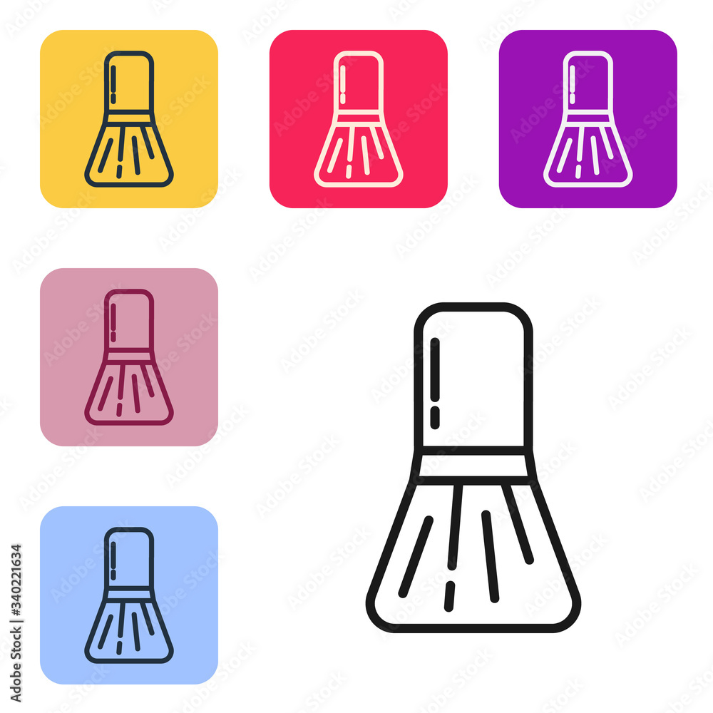 黑线化妆刷图标隔离在白色背景上。将图标设置为彩色方形按钮。矢量