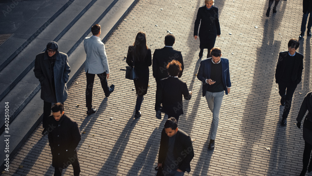 High Angle Shot of Office Managers and Business People Commuting to Work in the Morning or from Offi