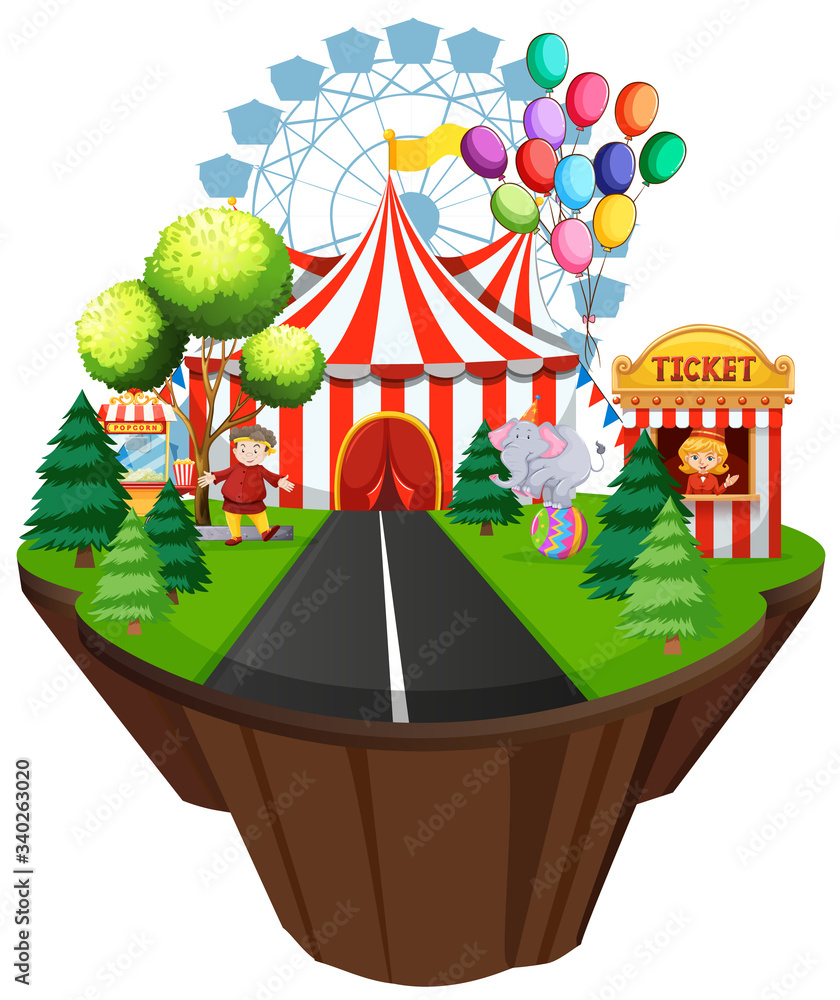 Scene with tent and rides on circus rides