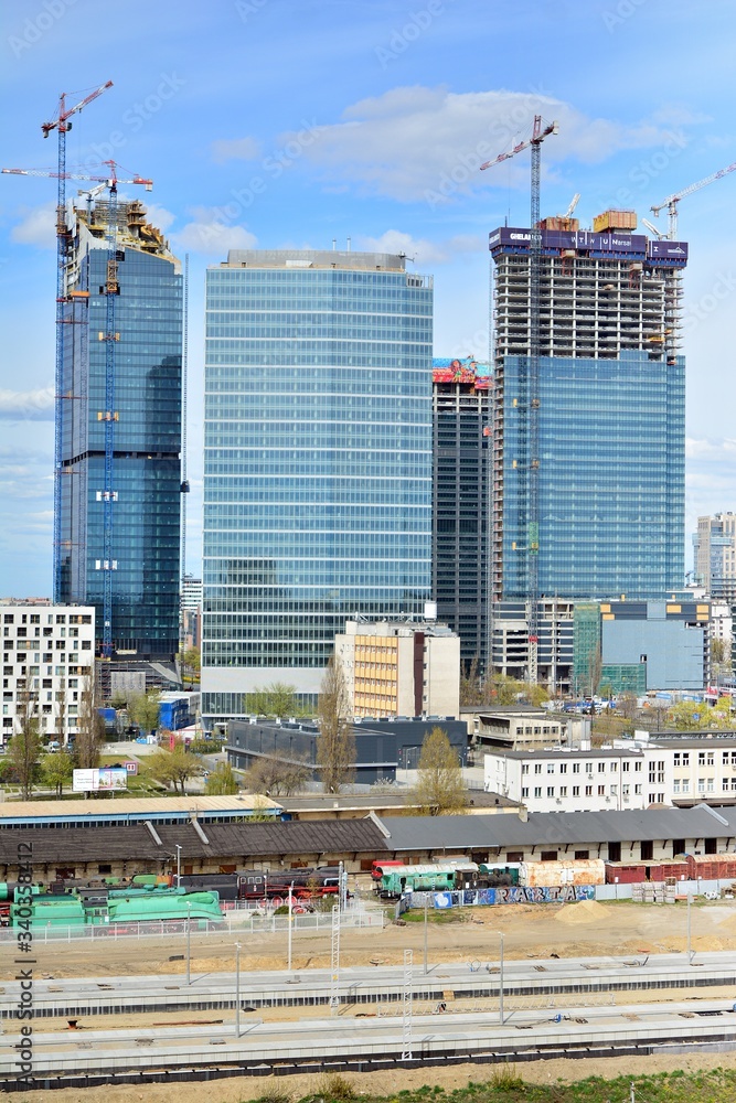 Aerial view of modern skyscrapers and buildings of the city.