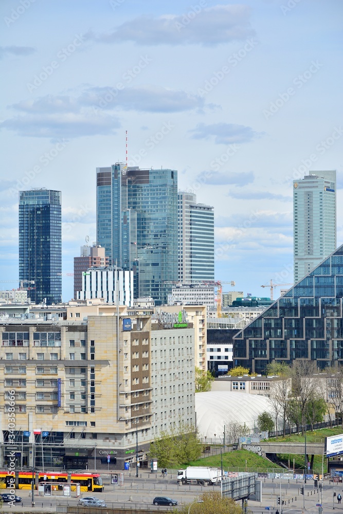 Aerial view of modern skyscrapers and buildings of the city.