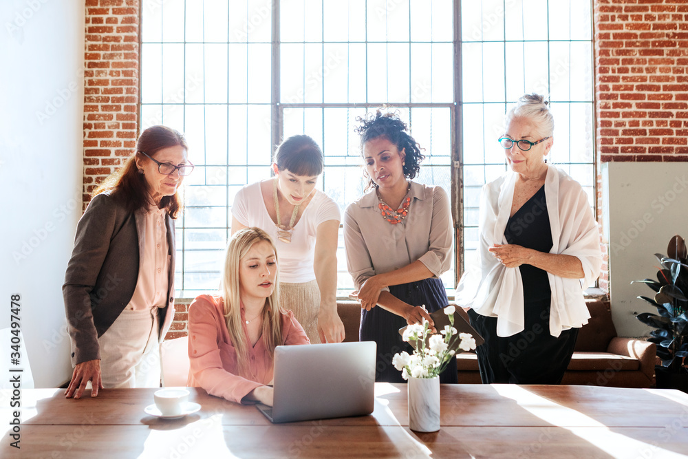 Team of diverse business women in a meeting