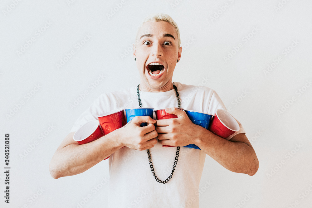 Happy man with drinks