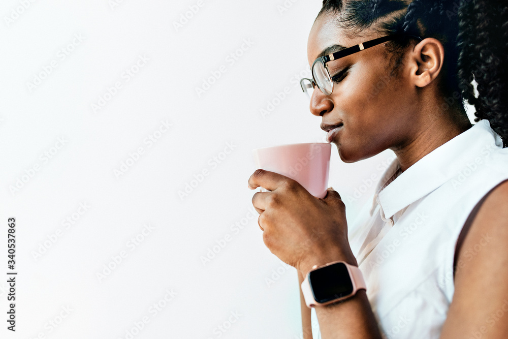 Black businesswoman having coffee