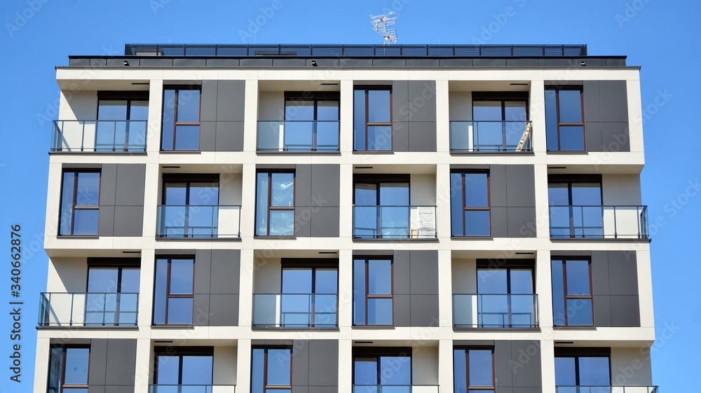 Facade of new residential building. Contemporary apartment building . Generic residential architectu