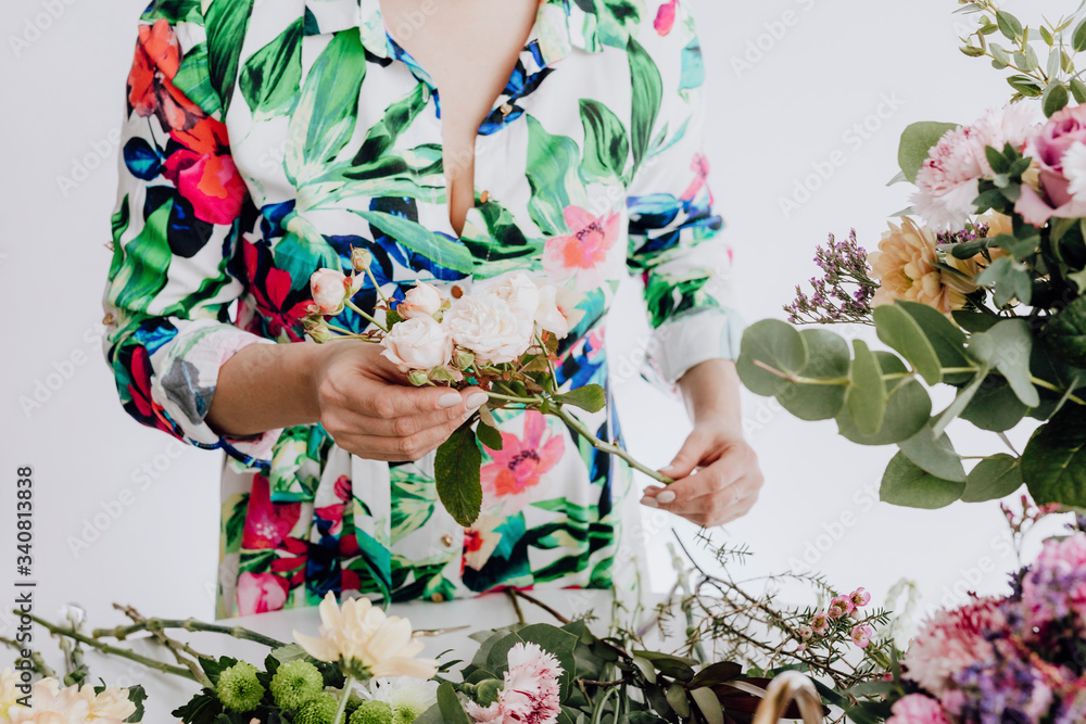 Florist arranging flowers