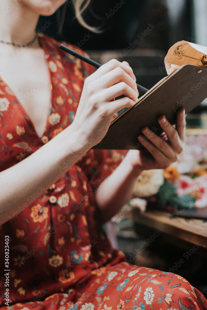 Woman in a floral dress