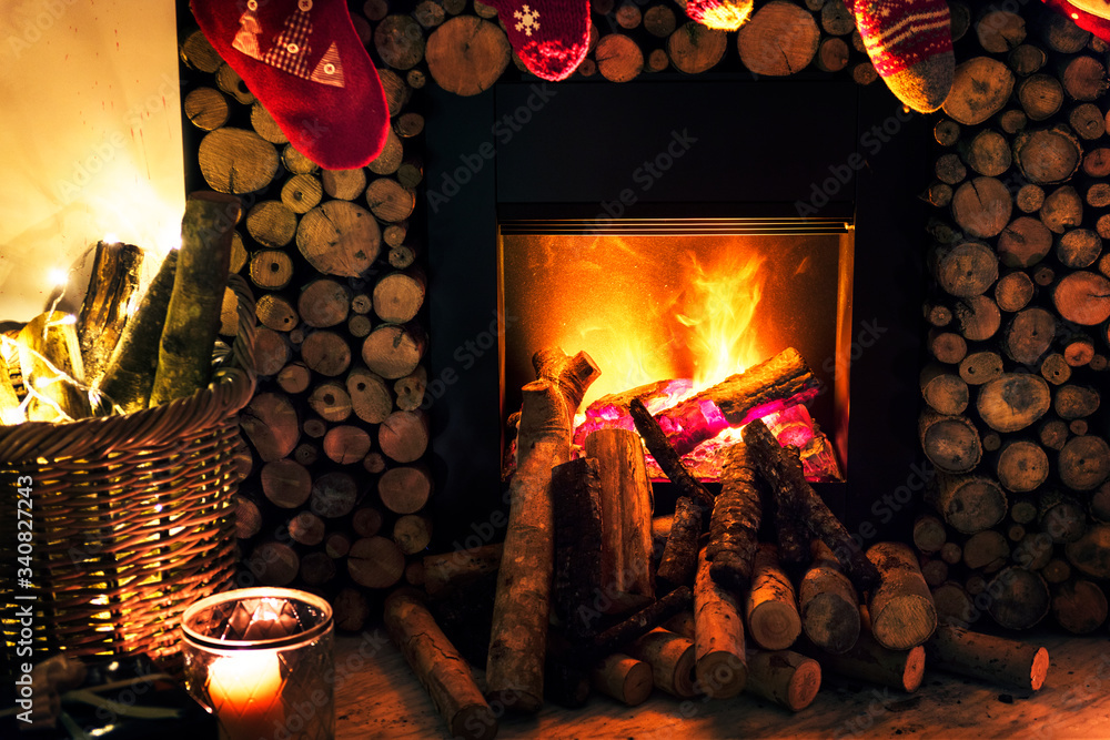 A chimney with fire inside