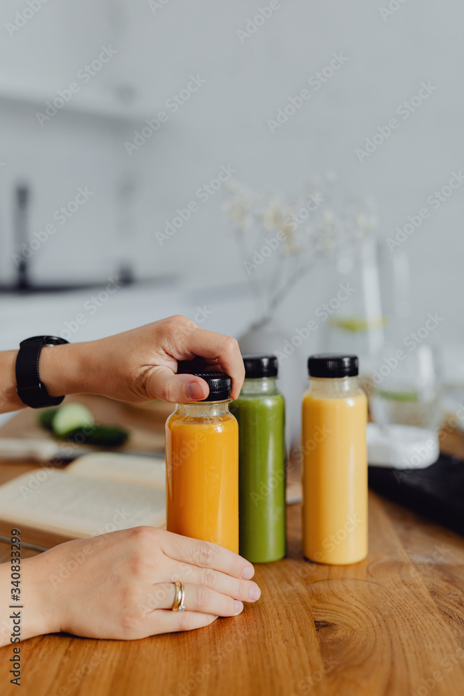 Detox cold-pressed juice in bottles