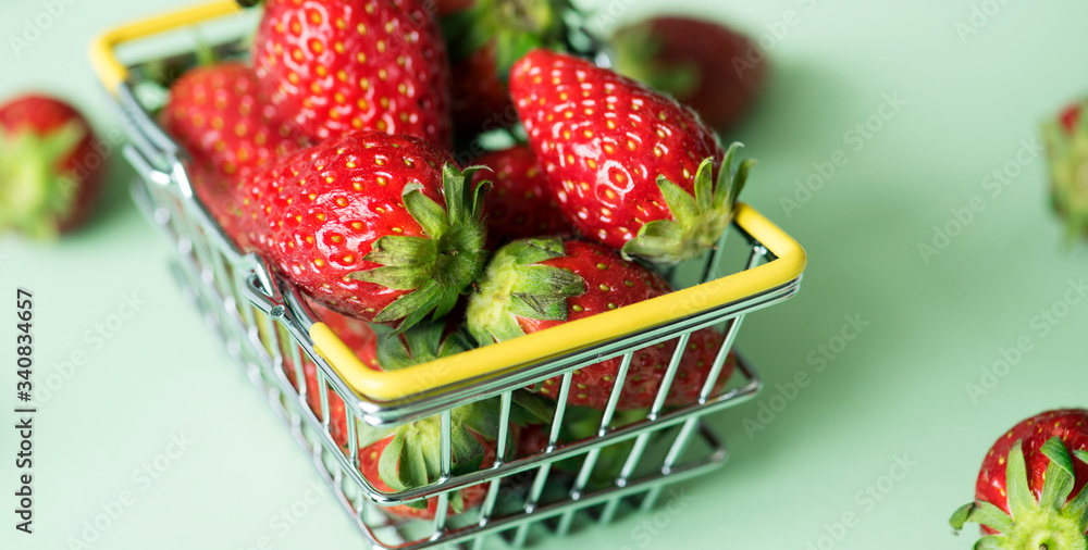 Strawberries in a shopping basket