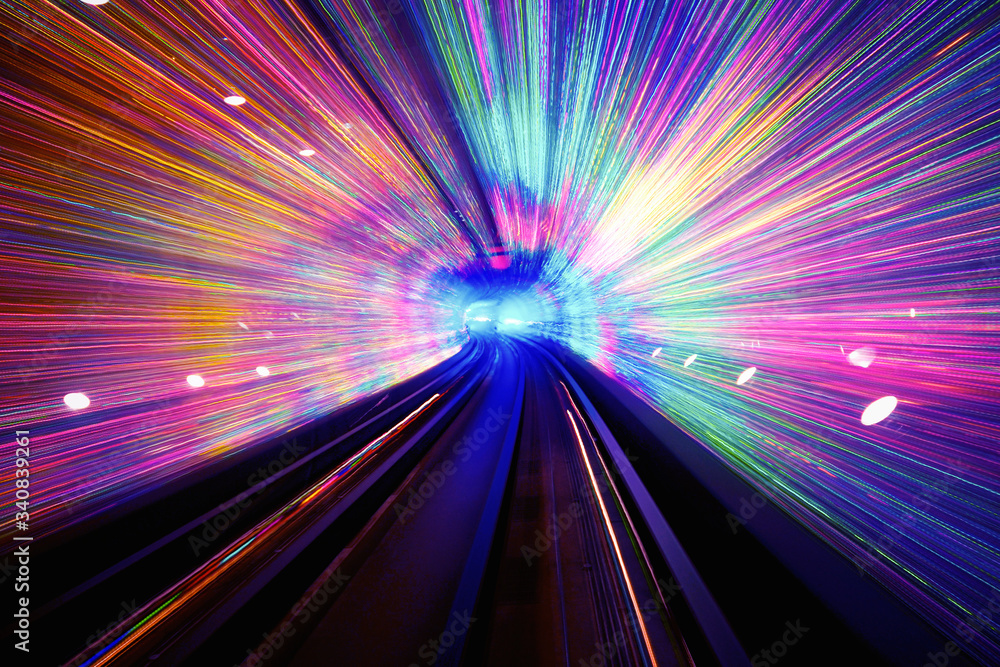 Colorful light exposure in a tunnel