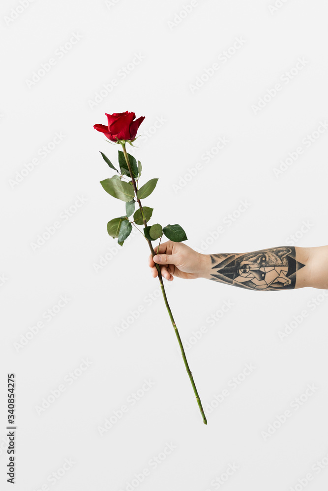 Man holding a red rose