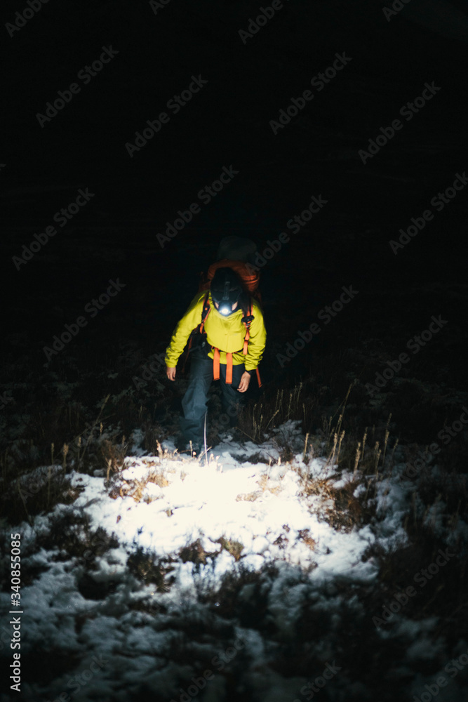 Night time hike in the snow