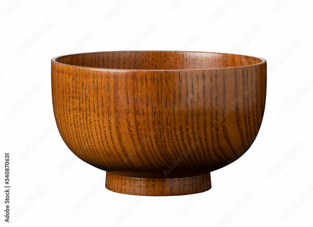 Wooden bowl placed on a white background