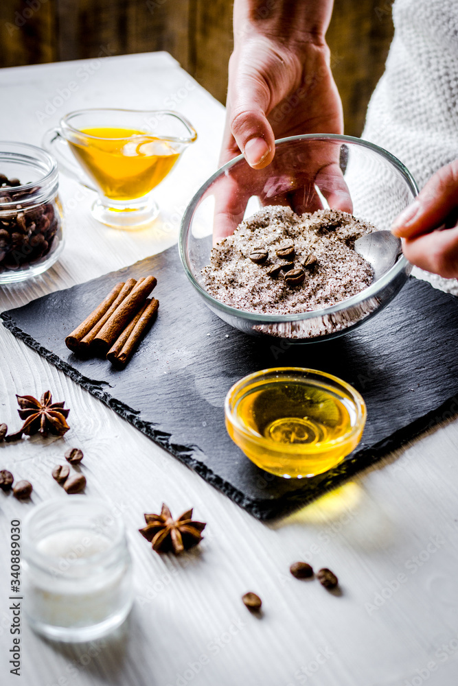 making organic scrub handmade at home with hands