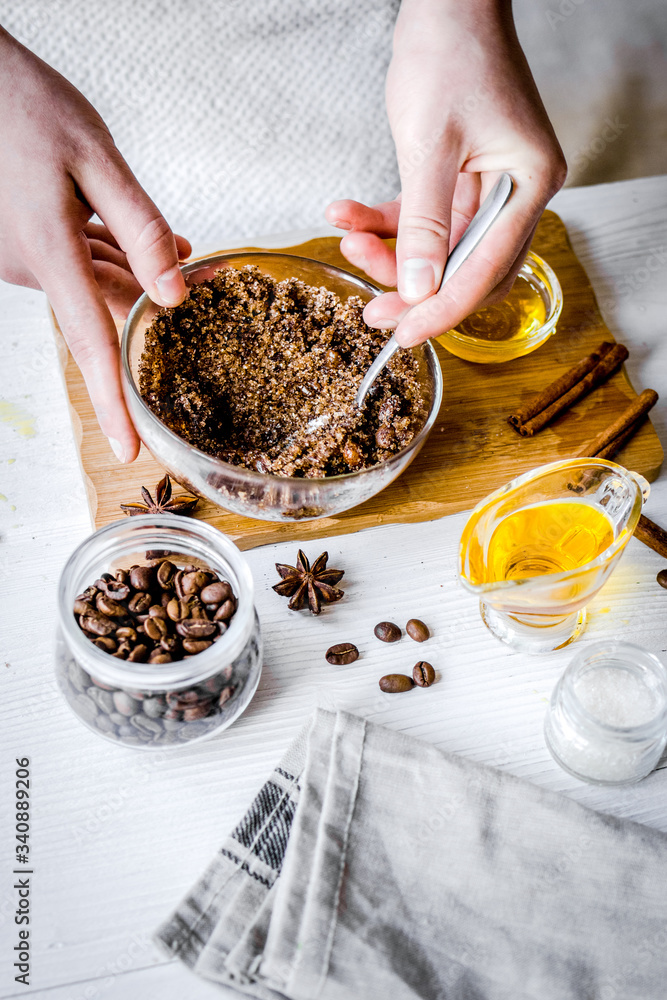 making organic scrub handmade at home with hands