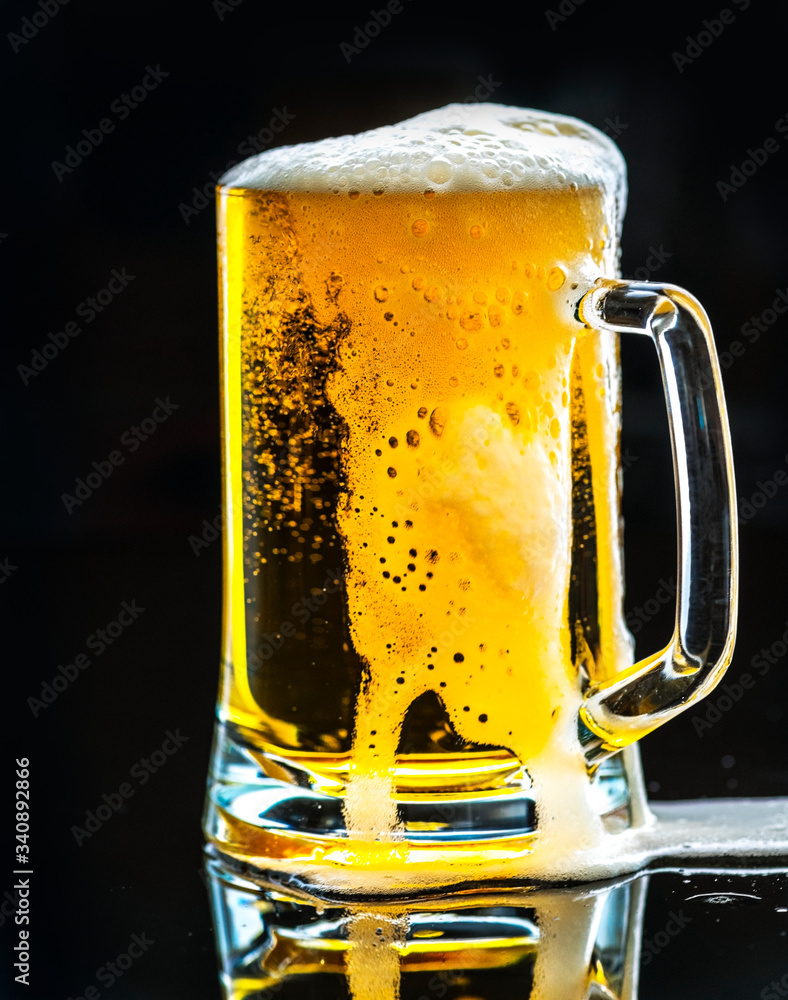 A glass of cold beer macro photography