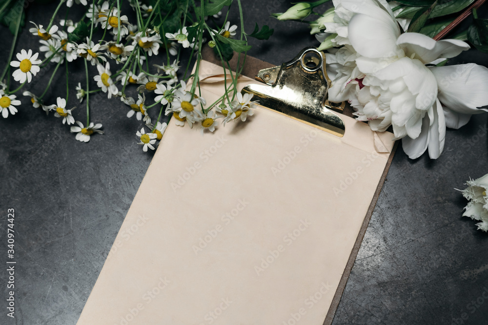 Clipboard at a florist table