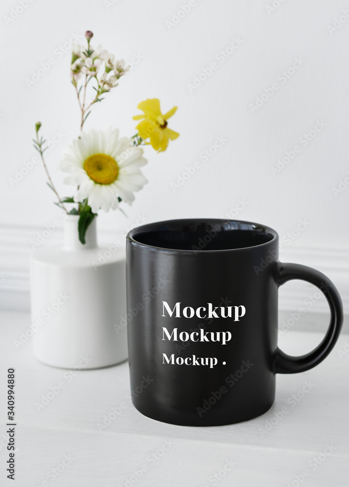 Black coffee mug mockup