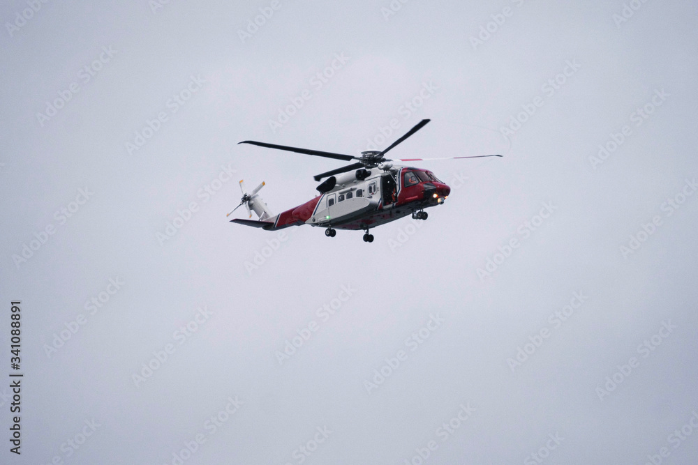 Scottish coastguard helicopter in air